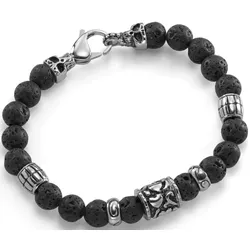 Armband FIRETTI "Schmuck Geschenk Armschmuck Armkette Lavastein Totenkopf", schwarz (edelstahlfarben, schwarz, schwarz), Armbänder, Herren, Edelstahl-Lava-Polyamid, Edelstahl, Lava, Polyamid, mit Lavastein
