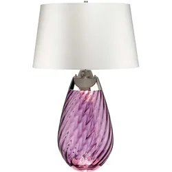 Lena, große pflaumenfarbene Tischlampe mit 2 Lichtern und cremefarbenem Schirm – pflaumenfarbenes Glas/cremefarbener Schirm