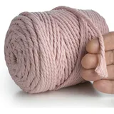 MeriWoolArt® Makramee Garn 4mm 75m Rosa, Baumwollgarn Kordel, Dicke Macrame Cord für Makramee Wandbehang, Blumenampel, Vorhang und Mehr DIY Deco (Rosa, 4mm x 75m)