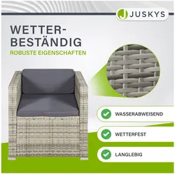 Juskys Polyrattan Lounge Punta Cana L grau-meliert, 4-5 Personen – Sessel, Sofa, Tisch & Hocker