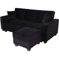 MCW Sofa mit Ottomane, Couch Sofa Gästebett, Schlaffunktion Stauraum 217x145cm ~ Bettsofa, H47