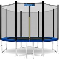 KIDUKU® Trampolin Ø 305 cm | TÜV Rheinland geprüft | Komplettset mit Sicherheitsnetz, Leiter, Randabdeckung, Bodenanker & Zubehör | Outdoor Gartentrampolin Kinder-Trampolin Belastbarkeit 150 kg