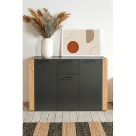 CaliCosy Sideboard 125,5 x 85 x 34,5 cm Anthrazit / Eiche Artisan