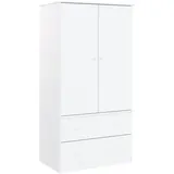 vidaXL Kleiderschrank, Garderobenschrank mit Kleiderstange, Schlafzimmerschrank Schrank mit 2 Schubladen, Holzschrank Flurschrank, Weiß Massivholz Kiefer