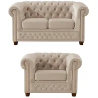 S-Style Chesterfield Polstergarnitur 2+1 Cleo Blink ¦ beige ¦ Maße (cm): B: 148 H: 72