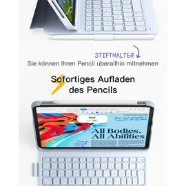 Inateck iPad 10 Generation Hülle mit Tastatur, für iPad 11 Gen. A16 2025 11 Zoll, Air 11 Zoll M3/M2 (2025/2024),Air 5/4, Pro 11 4/3/2/1,QWERTZ,Ultraleichte Tastatur mit Stifthalter,AirTap BK2007