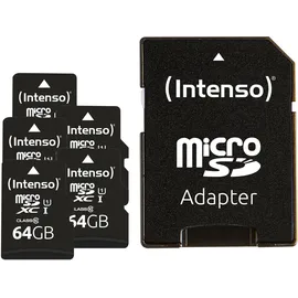 Intenso Premium 5er Pack (5 x 64 GB) microSDXC-Karte 64 GB Class 10 UHS-I inkl. SD-Adapter,