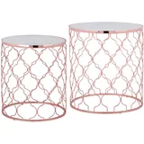 WOMO-DESIGN Beistelltisch 2er Set Phoenix I Ø40/Ø45 cm, Weiß Marmor/Kupfer, handgefertigt, Unikat