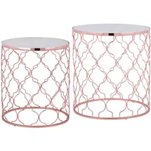 WOMO-DESIGN Beistelltisch 2er Set Phoenix I Ø40/Ø45 cm, Weiß Marmor/Kupfer, handgefertigt, Unikat