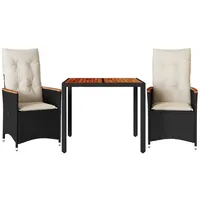 vidaXL 3-tlg. Bistro-Set mit Kissen Schwarz Poly Rattan