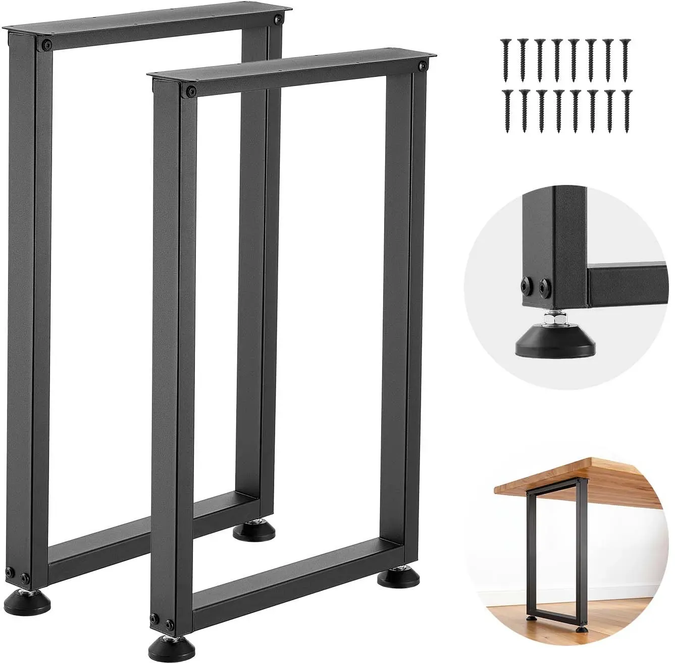 VEVOR Tischkufen aus Vierkantprofilen 2er-Set 450x740 mm, Tischuntergestell max. 1000 kg, Tischbeine, Möbelfüße, Tischgestell, Tischfüße für Schreibtische, Couchtisch, Esstische, Schwarz