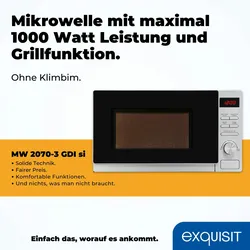 Exquisit Mikrowelle MW 2070-3 GDI si | Grill | max. 1000 W | Garraum 20 l | Silber-Glas Front