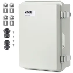 VEVOR Elektrischer Anschlusskasten für den Außenbereich, 300 x 200 x 180 mm Elektrogehäuse aus ABS-Kunststoff mit Klappdeckel, Edelstahlriegel, IP67, für elektrische Projekte im Außenbereich