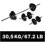 vidaXL Hantel-Set Langhantel +2 Kurzhantelset 30,5 kg schwarz