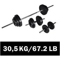 vidaXL Hantel-Set Langhantel +2 Kurzhantelset 30,5 kg schwarz
