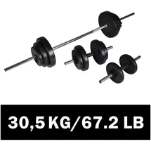 vidaXL Hantel-Set Langhantel +2 Kurzhantelset 30,5 kg schwarz