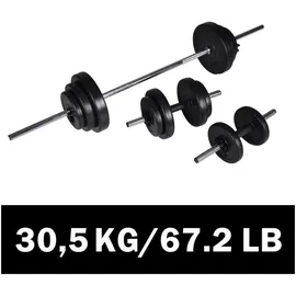 vidaXL Hantel-Set Langhantel +2 Kurzhantelset 30,5 kg schwarz
