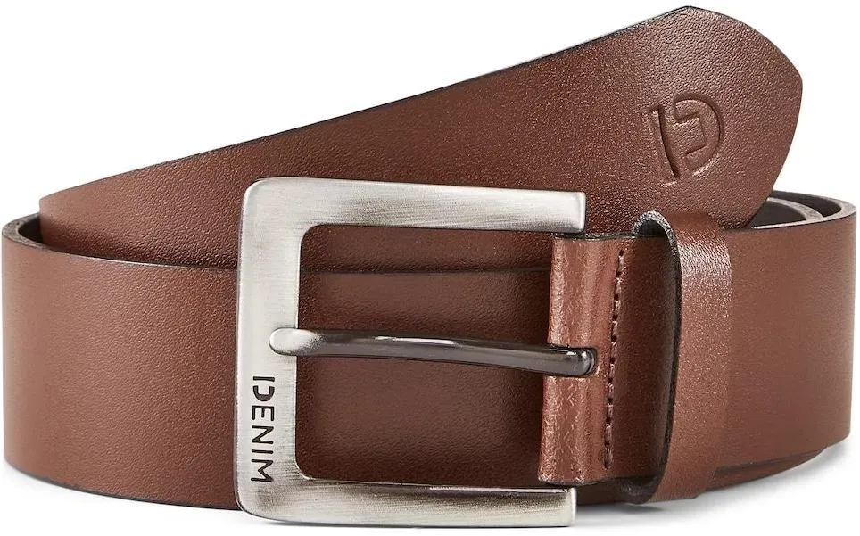 TOM TAILOR DENIM Herren TTSAM Ledergürtel mit eckiger Dornschließe, braun, Logo Print, Gr. 120