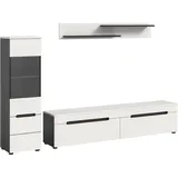 xonox.home - Wohnwandkombination Canu 2tlg. 221x141x33 cm in Korpus Basalt grau Nb., Front weiß Nb. - Wohnkombination Wohnzimmermöbel Wohnzimmerschrank Möbelkombination Wohnzimmerset