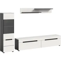 xonox.home - Wohnwandkombination Canu 2tlg. 221x141x33 cm in Korpus Basalt grau Nb., Front weiß Nb. - Wohnkombination Wohnzimmermöbel Wohnzimmerschrank Möbelkombination Wohnzimmerset