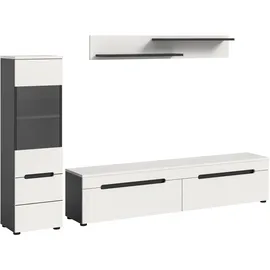 xonox.home - Wohnwandkombination Canu 2tlg. 221x141x33 cm in Korpus Basalt grau Nb., Front weiß Nb. - Wohnkombination Wohnzimmermöbel Wohnzimmerschrank Möbelkombination Wohnzimmerset