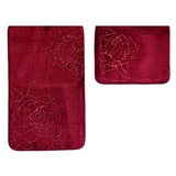 COFI Almina Premium 2 teiliges Bademattenset aus Polyester Rutschfest Waschbar mit Rosenmotiv Bordeaux