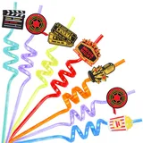 Movie Night Trinkhalme, Movie Night Party Favors 24pcs wiederverwendbare Plastikstrohhalme für Movie Theme Geburtstagsteil Dekorationen Party Supplies Crazy Birthday Party