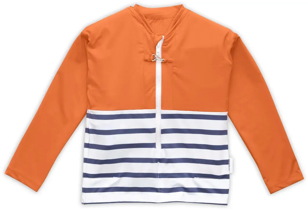 Floatee - Das Anti-Ertrinken T-Shirt für Kinder mit UV-Schutz, orange - Gr. 110 | Langarm T-Shirt Komplettset, automatische Schwimmweste für Kinder