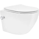 luxebath Wand Hänge WC Spülrandlos mit Bidet-Funktion, Weiß, Keramik kurz 49 cm, Dusch wc, Softclose-Klodeckel, Tornadospülung, Softclose