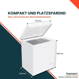 Homex Gefriertruhe, Tiefkühltruhe klein - 142L Nutzinhalt, 4-Sterne Gefrieren, Kühltruhe mit Super-Frost-Funktion, weiß