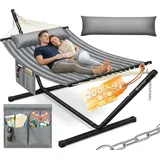 Doppelhaengematte mit Gestell Kissen 2 Personen Haengematte 200kg Staender Grau