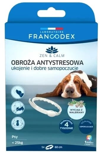 FRANCODEX Anti-Stress-Halsband mit Baldrian für Hunde < 25 kg 60 cm