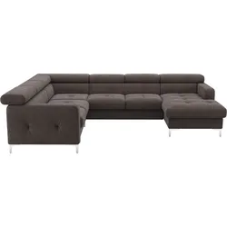 Wohnlandschaft COTTA "Sammy U-Form", braun (mud), B:304cm H:74cm T:240cm, 100% Polyester, Sofas, mit Kopfteilverstellung, optional mit Bettfunktion und Bettkasten