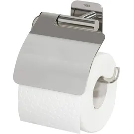 Tiger Toilettenpapierhalter mit Deckel zum Kleben, Edelstahl poliert, mit integrierter Klebefolie zur Montage ohne Bohren, 1314130346, 13.3 x 14.6 x 3.5 cm
