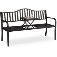 Relaxdays Gartenbank mit klappbarem Tisch, 3-Sitzer, Garten, Metall Balkonbank,