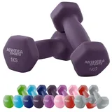 Miweba Sports Neopren Hantelset NKH100 | Profi Hantel - Hexagon Hanteln Set - Kurzhanteln - Kurzhantel Set - Gymnastikhanteln - Hantel Set - Dumbbell - 0,5-10 Kg (2X 1.0 kg, Lila)