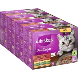 Whiskas 1+ Katzenfutter Pure Delight Klassische Auswahl in Gelee, 12x85g (4 Packungen) – Hochwertiges Nassfutter für ausgewachsene Katzen in 48 Portionsbeuteln