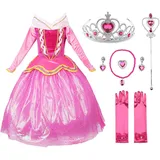 JerrisApparel Rosa Prinzessin Aurora Kleid Kostüm Mädchen Party Kleid (130cm, Rosa mit Zubehör)