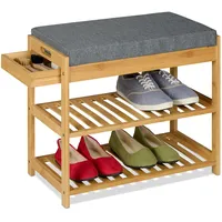 Relaxdays Schuhbank, Polsterbank mit Schuhablage, 2 Ebenen, Schublade, HBT: