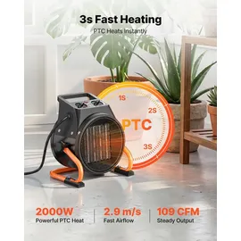 Vevor PTC-Heizlüfter 2000 W Orange/Schwarz