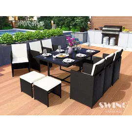 Swing&Harmonie Vegas Polyrattan Sitzgruppe Esstisch Lounge schwarz