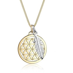 Elli Kette mit Anhänger Anhänger Lebensblume und Feder bicolor, Bi Color_Tri Color rosa