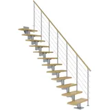 DOLLE Mittelholmtreppe Cork Ahorn, lackiert Gerade 75 cm breit für GH 222 – 270 cm UK Metall Perlgrau mit Geländer