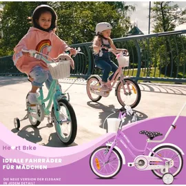 SUN BABY Mädchenfahrrad 14 Zoll Glocke Zusatzräder Schubstange Heart Bike violett