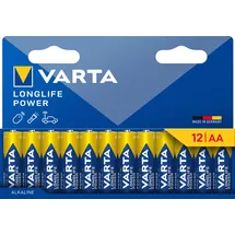 Varta Batterien AA, 12 Stück, Longlife Power, Alkaline, 1,5V, ideal für Spielzeug, Funkmaus, Taschenlampen, Verpackung zu 90% recycelt, Made in Germany