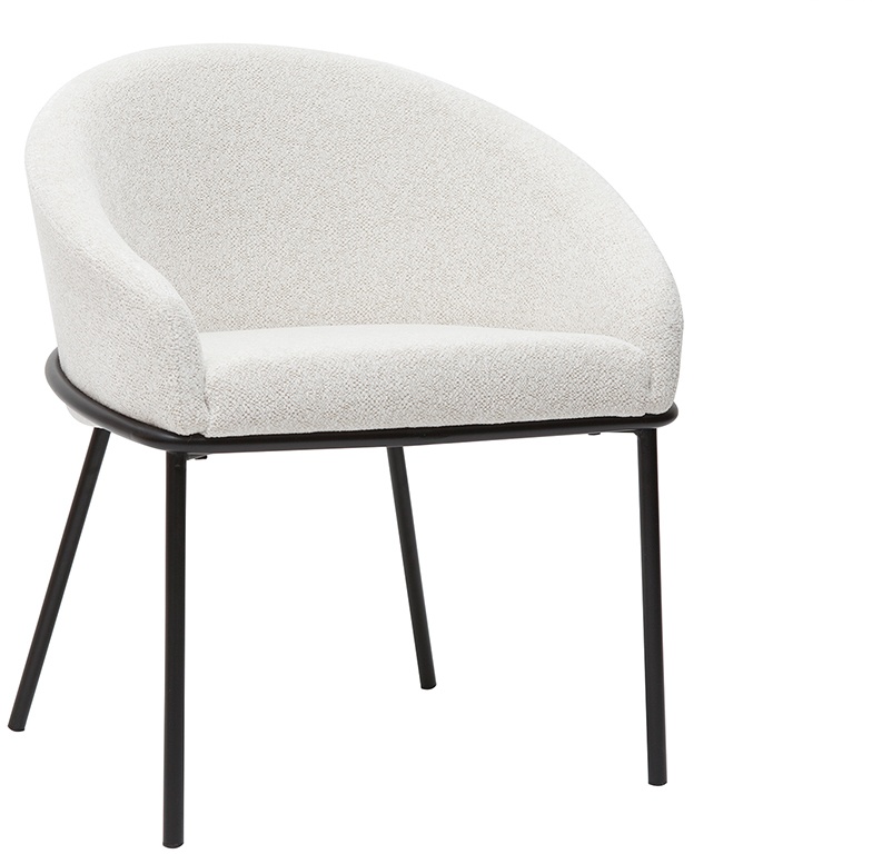 Chaise design en tissu velours chenille blanc cassé et métal noir JENNA