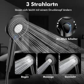 Duschkopf mit Filter Hochdruck Handbrause 1,5M Schlauch 3 Strahlarten