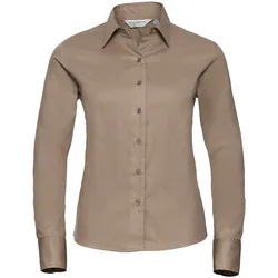Russell Collection Klassische Twill Bluse  Langarm, khaki, M