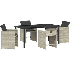 vidaXL 5-teiliges Garten-Esszimmer-Set mit Kissen Hellgrau Poly-Rattan - Hellgrau