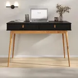 Idimex Schreibtisch Wanda mit 2 Schubladen aus Massivholz schwarz / Eiche farben Bürotisch mit konischen Beinen, Home Office Tisch, Büromöbel mit Stauraum